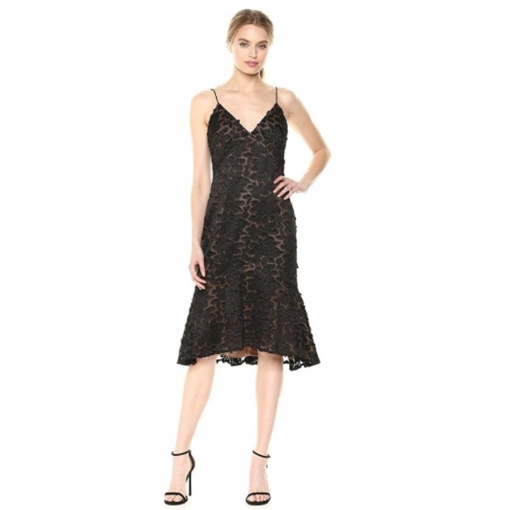 Vera Wang Floral Lace Applique Slip Dress, Black